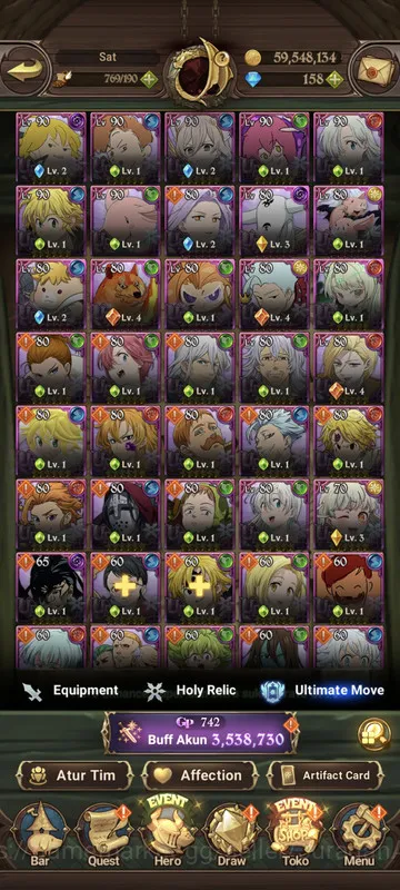 The Seven Deadly Sins: Grand Cross Accounts Midgame Global |3.5M CC| 1LR + 7UR + 158 Gems (Gloxinia2/6, Mael3/6, EliMeli 4