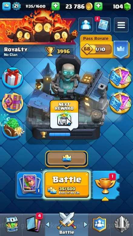 Clash Royale Accounts Midgame Lvl 21|Trophy 3996|KTL 8|Limited Skin|Card 69|2 EVO,2 Legend,17 Epic,23 Rare,26