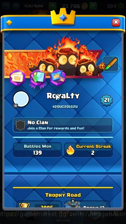 Clash Royale Accounts Midgame Lvl 21|Trophy 3996|KTL 8|Limited Skin|Card 69|2 EVO,2 Legend,17 Epic,23 Rare,26 2