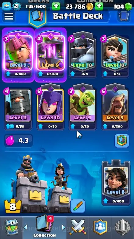 Clash Royale Accounts Midgame Lvl 21|Trophy 3996|KTL 8|Limited Skin|Card 69|2 EVO,2 Legend,17 Epic,23 Rare,26 3