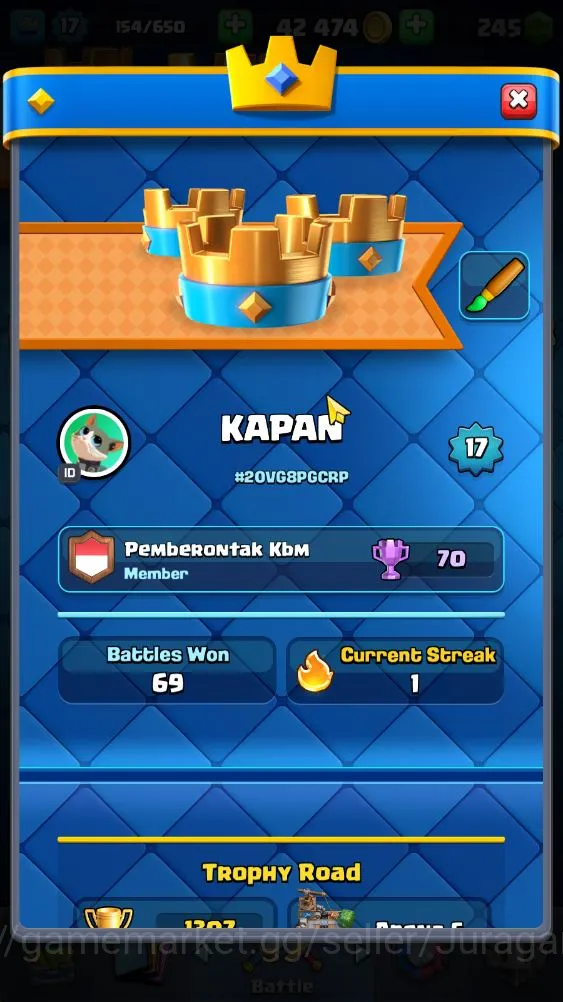 Clash Royale Accounts Starter Lvl 17|Trophy 1307|Best Starter|KTL 7|Card 29|1 EVO,1 Epic,15 Rare,13 Common|Gems 2