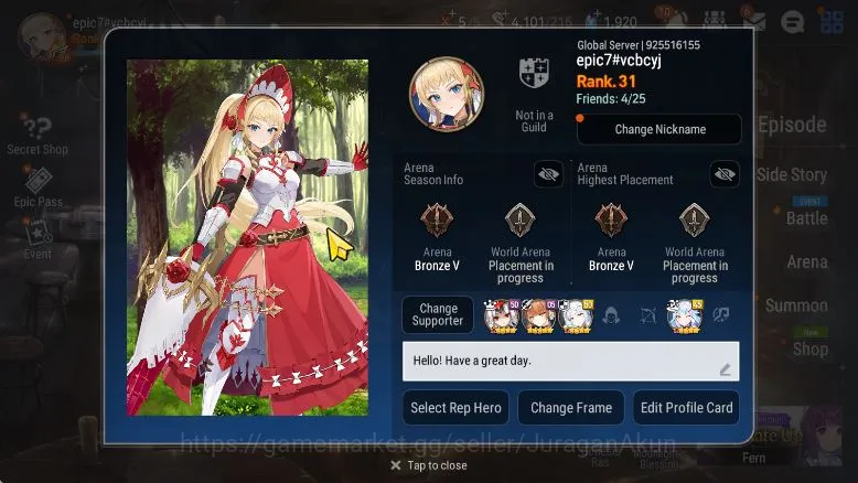 Global Unverif|Fresh Starter|6 ML(LC Bellona,Solitaria,Har setti,etc)+Wukong,Lilibet,Lidica,etc|POH ON|LogStove(ES2852) Epic Seven Starter Global Unverif|Fresh Starter|6 ML(LC Bellona,Solit image 1