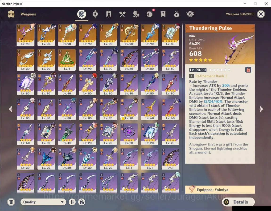 Genshin Impact Accounts Mid Game ASIA|AR 59|10 Limited+ 11 [5 Star Weapon][(Raiden C1,Yoimiya,Navia,Furina)+Sign,Yelan 5