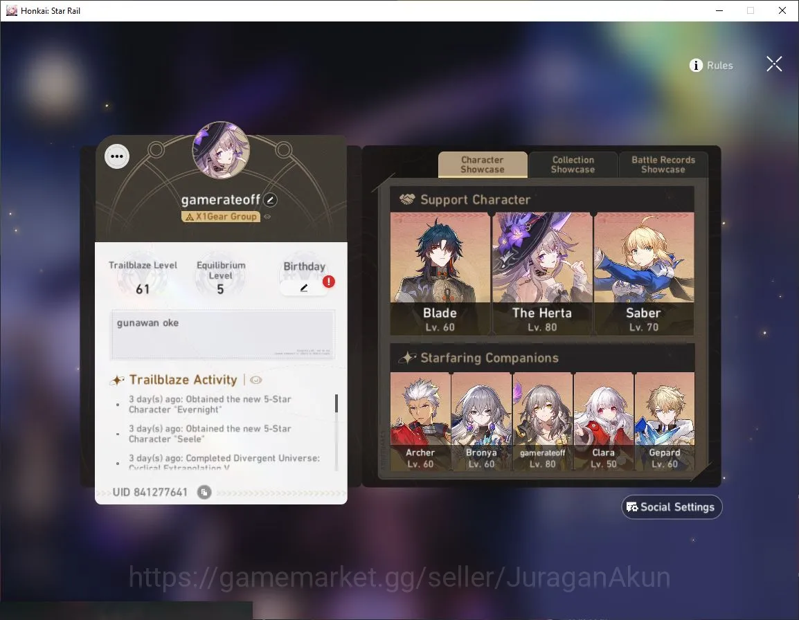 Honkai Star Rail Accounts Starter ASIA|TL 61|4 Limited | The Herta+Sign,Saber,Evernight,Archer |Amphoreus| MC Female|Check 4