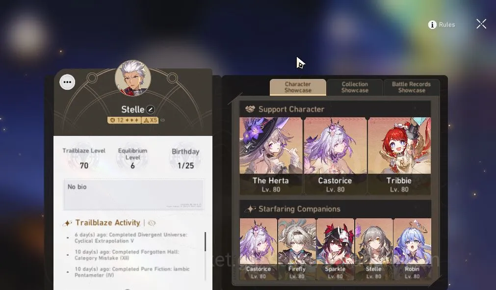 ASIA |TL 70| 11 Limited|Saber+Sign,Castorice+Sign,Acher+Sign,B3 E2,Sparkle,Robin,Firefly,Etc|SJ 5,4K|Take Mail|Check SS(HSR4037) Honkai Star Rail End Game ASIA |TL 70| 11 Limited|Saber+Sign,Castorice+Sign, image 1