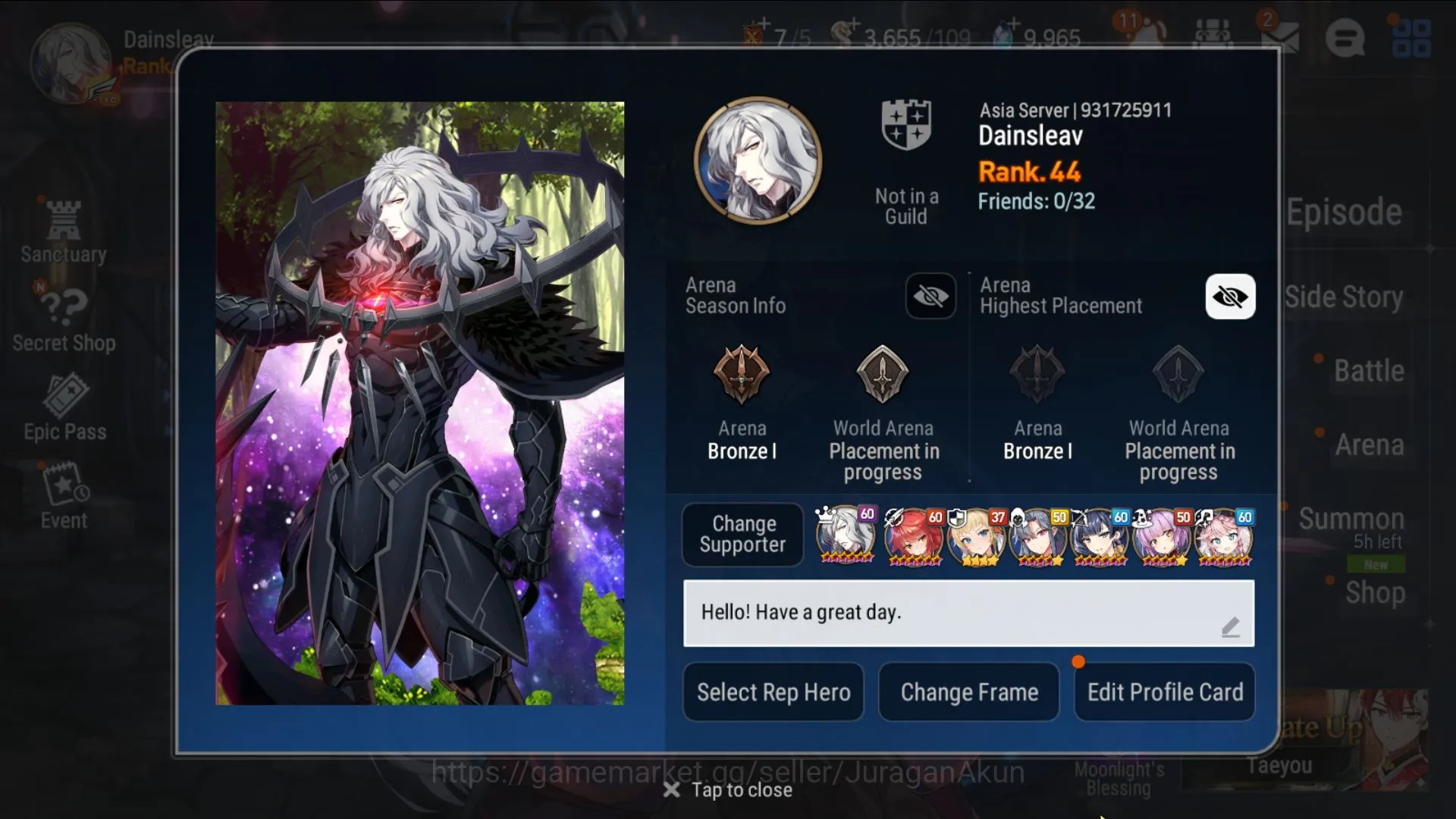 Asia Unverif |MidGame 5 ML(SP Politis,Straze,SE Celine,Etc)Celine,Bellona,Etc +Poh On +Skystone 9k |Log Stove| Check SS (ES1134) Epic Seven Mid-Tier Asia Unverif |MidGame 5 ML(SP Politis,Straze,SE Ce image 1