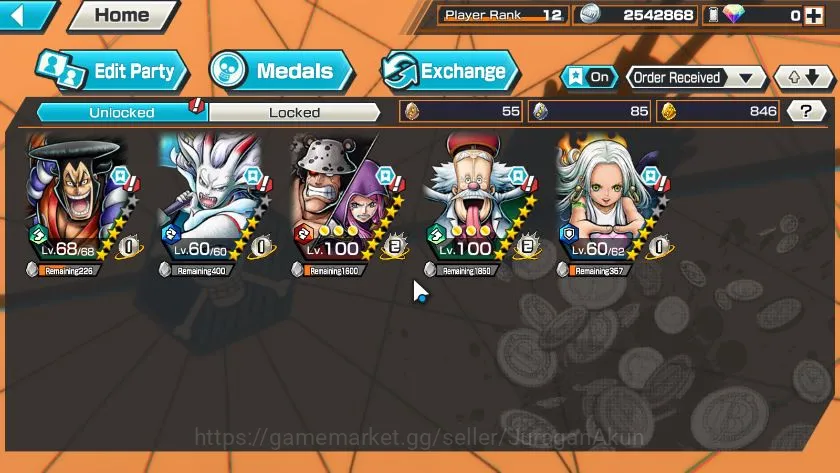 One Piece Bounty Rush Accounts Mid-Tier Global|3 META EX|Daimyo of Kuri Kozuki Oden,Okuchi Yamato,Seraphim Snake|Rank 12|Log 3
