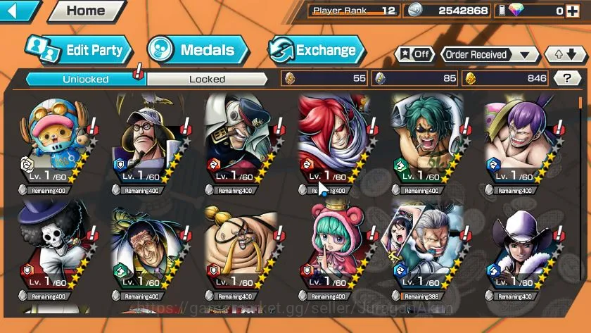 One Piece Bounty Rush Accounts Mid-Tier Global|3 META EX|Daimyo of Kuri Kozuki Oden,Okuchi Yamato,Seraphim Snake|Rank 12|Log 4