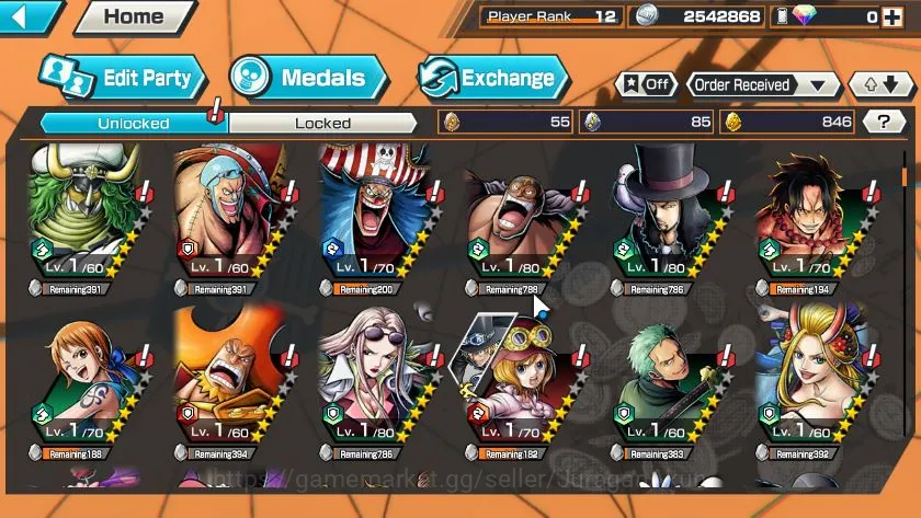 One Piece Bounty Rush Accounts Mid-Tier Global|3 META EX|Daimyo of Kuri Kozuki Oden,Okuchi Yamato,Seraphim Snake|Rank 12|Log 5