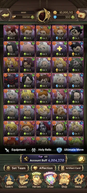 The Seven Deadly Sins: Grand Cross Accounts Midgame Asia |4M CC| 1LR + 4UR + Full Collab TOG + Shadow + 337 Gems (Ludociel 2