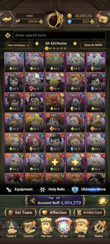 The Seven Deadly Sins: Grand Cross Accounts Midgame Asia |4M CC| 1LR + 4UR + Full Collab TOG + Shadow + 337 Gems (Ludociel 3