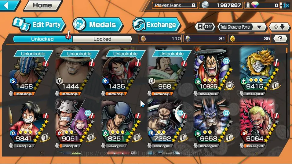 One Piece Bounty Rush Accounts Mid-Tier Global| 5 META EX | Daimyo of K Oden MAX,Strongest Kaido,Oni Kaido,KOP GD Roger,HP 5