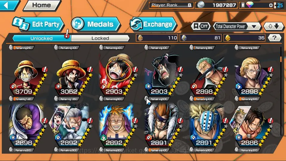 One Piece Bounty Rush Accounts Mid-Tier Global| 5 META EX | Daimyo of K Oden MAX,Strongest Kaido,Oni Kaido,KOP GD Roger,HP 7