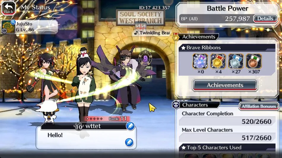 Bleach: Brave Souls Accounts Mid-Tier [GLOBAL]|11 MT[BTW Christmas(Ninny and Osushi,Ninny and Osushi),Spirit 4