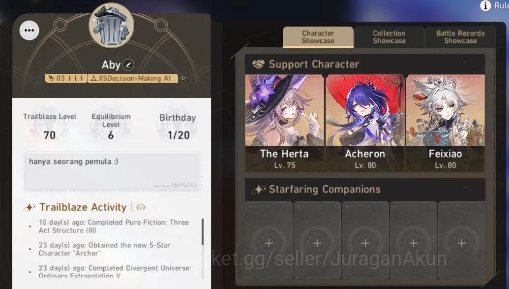 Honkai Star Rail Mid Game Asia|TL70|10 Limited(Acheron+Sign,Castorice+Sign,T image 1