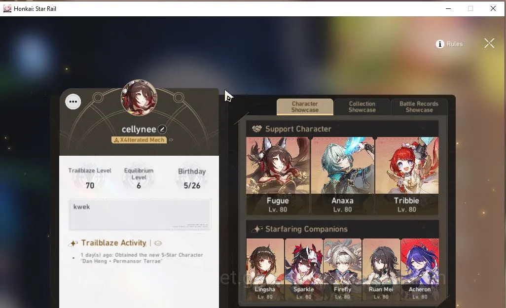 Honkai Star Rail Accounts End Game ASIA |TL 70|16 Limited|(Acheron,Silver Wolf,Luocha)+Sign [Ruan Mei E1,Firefly E1,Huohuo 8