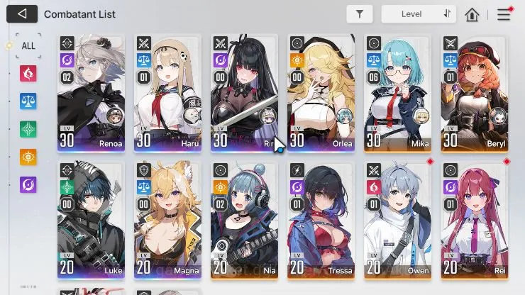 Chaos Zero Nightmare Accounts GLOBAL Lv30|6 SSR (RenoaM2 HaruM1 Rin Orlea Luke Magna) + 10SR (MikaM6,OwenM3,Etc)19SR 2