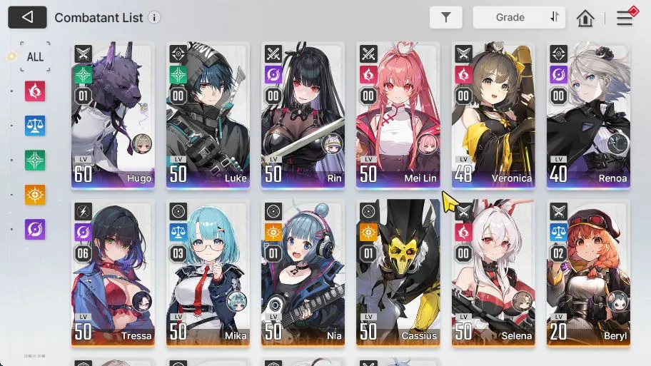 Chaos Zero Nightmare Accounts ASIA Lv51|6 SSR(HugoM1,Mei Lin,Veronica,Rin,Luke,Renoa)+9 SR+22 SR Partners|31K Crys,87 Sig 3