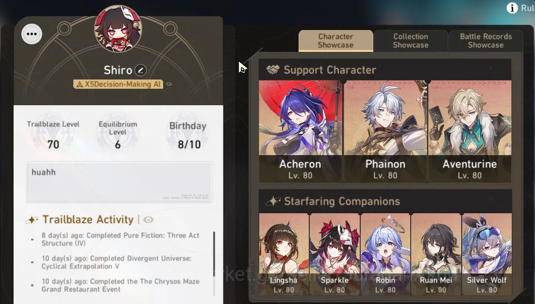 Honkai Star Rail Mid Game ASIA|TL70|14 Limited [(Acheron[E2],Sparkle[E1},Arc image 1