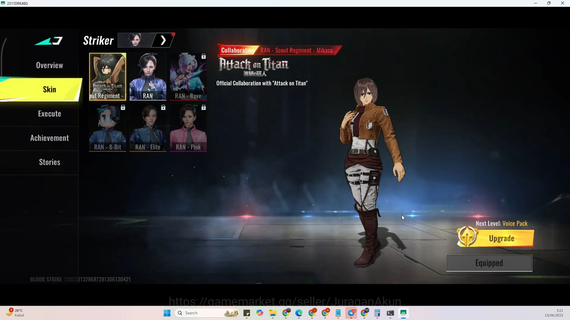Blood Strike Accounts Starter Asia|Fresh Account Collab AoT (Ran - Mikasa, M700 Thunder Gun, AK47 Hardening) + Change name 2
