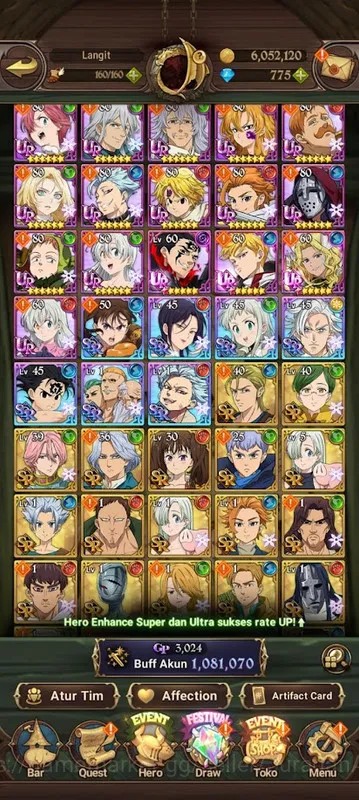The Seven Deadly Sins: Grand Cross Accounts Midgame Asia |1M CC|5UR + 775 Gems ( DK Meli, Gowther, Lance, Thor, ODK 3