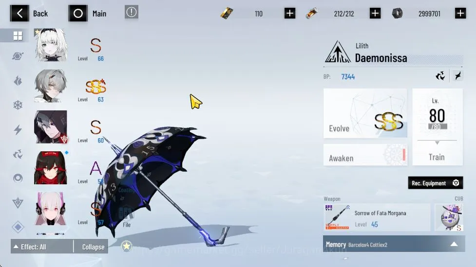 Punishing: Gray Raven Accounts End-Game ASIA| Lilith DM+Coat(CMirage)+Sign, Lucia CW+Sign, Luna OB+Sign | Char&Weap Selecter 4
