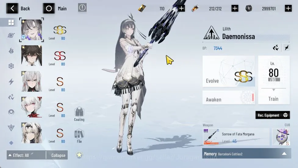 Punishing: Gray Raven Accounts End-Game ASIA| Lilith DM+Coat(CMirage)+Sign, Lucia CW+Sign, Luna OB+Sign | Char&Weap Selecter 5