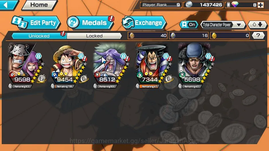 One Piece Bounty Rush Accounts Mid-Tier Global|3 META EX|MWD Monkey D.Luffy, Daimyo of Kuri Oden, Blackbeard Pirates Kuzan