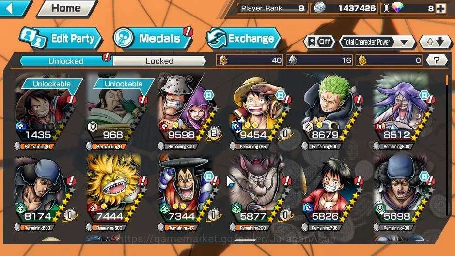 One Piece Bounty Rush Accounts Mid-Tier Global|3 META EX|MWD Monkey D.Luffy, Daimyo of Kuri Oden, Blackbeard Pirates Kuzan 4
