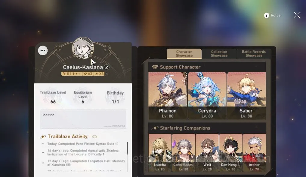 Honkai Star Rail Mid Game ASIA|TL 66|6 Limited|[Saber,Phainon,Cerydra,Dante, image 1