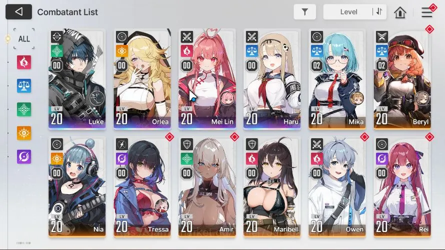 Chaos Zero Nightmare Accounts GLOBAL Lv20|4 SSR(Luke Orlea Meilin Haru) 8SR(MikaM2,BerylM3,TressaM3,Etc) 13SR 4