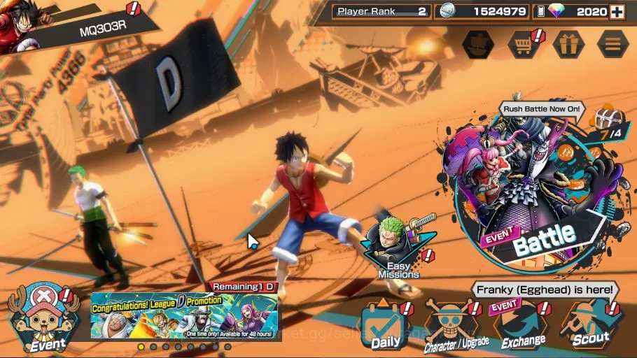 One Piece Bounty Rush Accounts Mid-Tier Global| 3 META EX|Gol DRoger,Borsalino,ST Jaygarcia|Rank 2|Log Bandai|Check 2