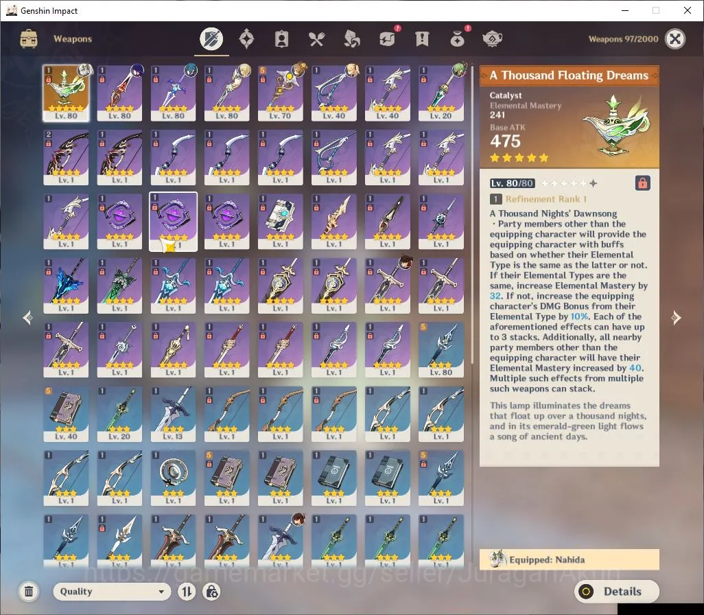 Genshin Impact Accounts Mid Game ASIA | AR 49 | 4 Limited+1 [5 Star Weapon]| Nahida+Sign,Raiden,Kazuha,Xiao | Primo 1,2K 3