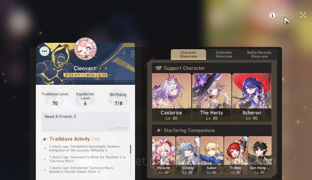 Honkai Star Rail End Game Asia|TL 70|Free GI|Casto Team|13 limited|Acheron+S image 1