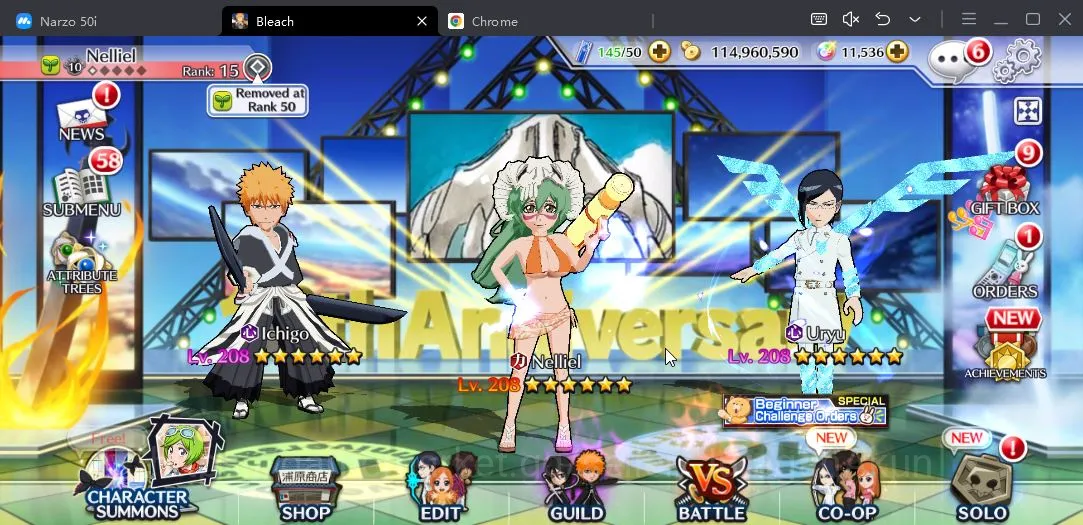 Bleach: Brave Souls Accounts Mid-Tier [GLOBAL] 11K Orbs |FreshStory| Nelliel Swimsuit25,TYBW25