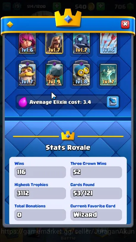 Clash Royale Accounts Lvl 19|Trophy 3112|KTL 8|Limited Skin|Card 53|1 EV image 4