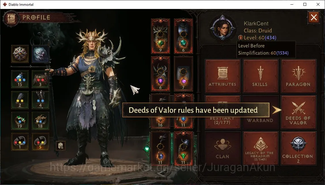 Diablo Immortal Accounts Mid-Tier NA - Chains Of Honor|Lv60(434)Durid|27k CR|Reso 480|Hell III|Paragon Slayer|Hell 2