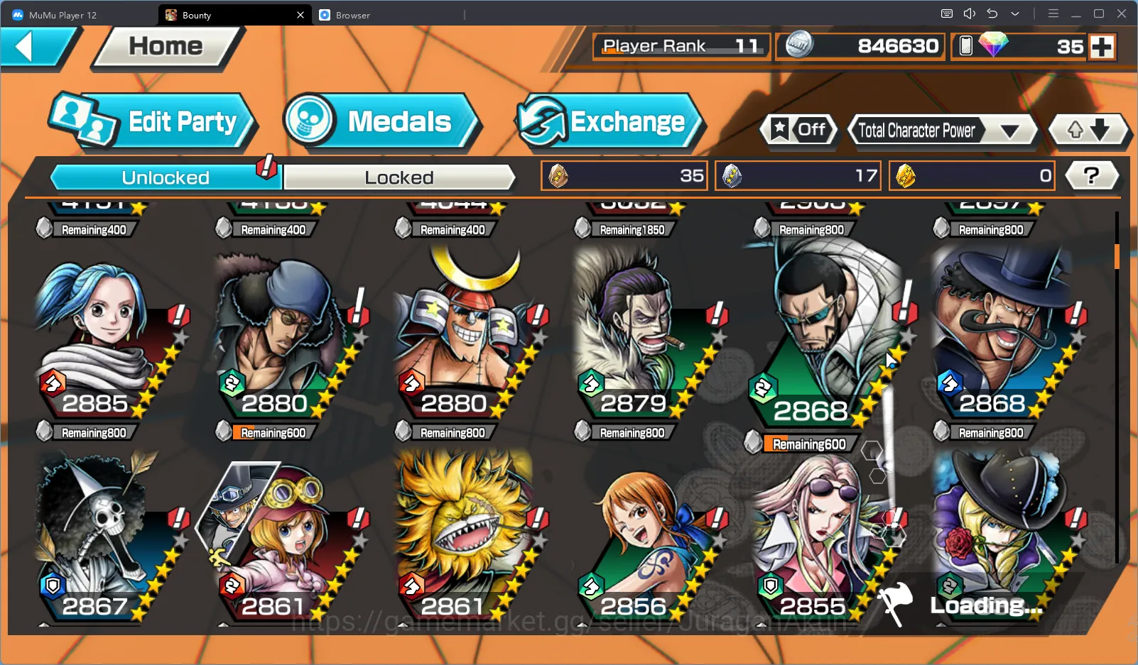 One Piece Bounty Rush Accounts Mid-Tier Player Rank 11|Meta 6 Extream(Roger Lv 80,Yamato Lv80,Kuzan Lv61,Akainu Lv60,Luffy 4