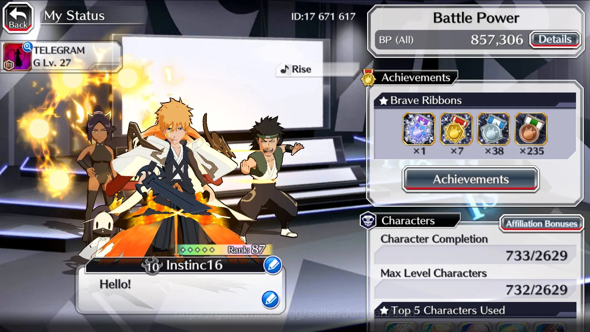 Bleach: Brave Souls Accounts High-End GLB BP 857K+|FreshStory+1,5K Orbs|10MAXTRASCEND(10thAniv Ichigo,TYBW25 3