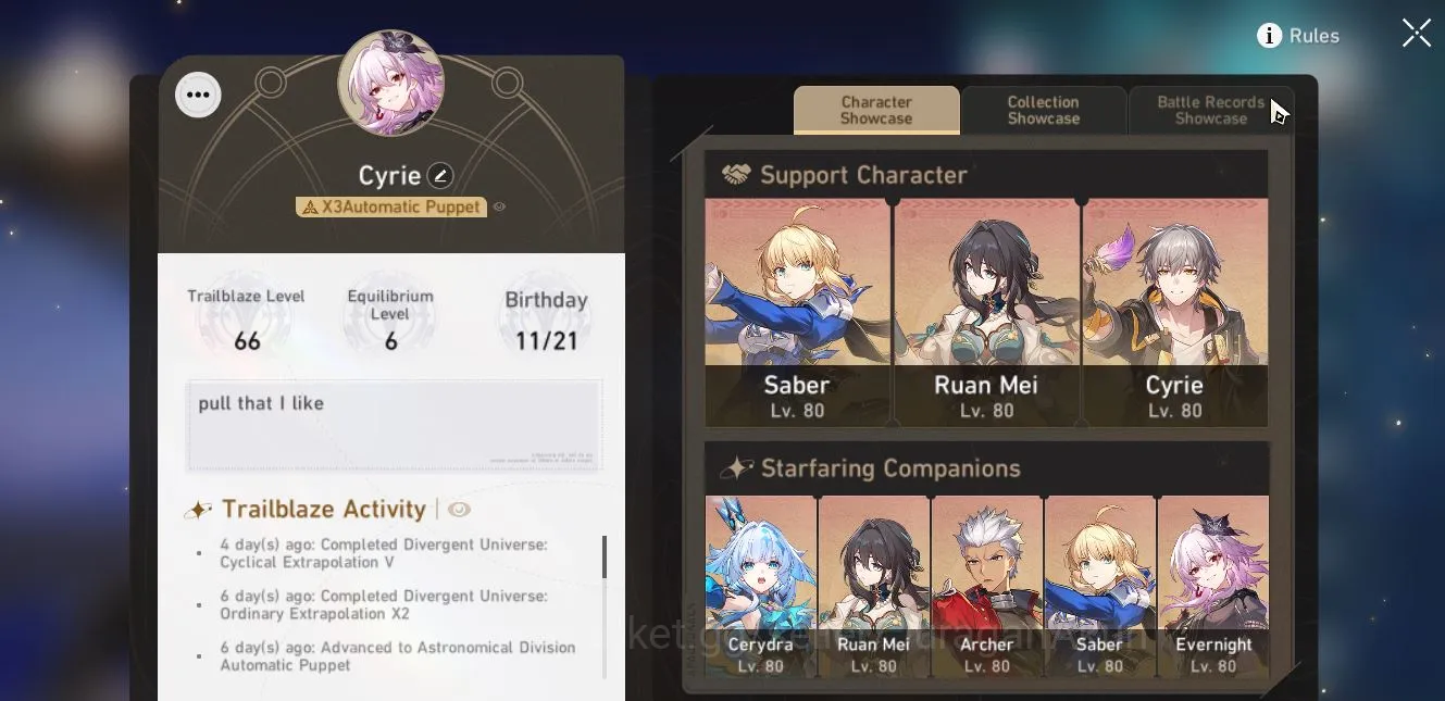 Honkai Star Rail Accounts Mid Game ASIA|TL 66|6 Limited |[Evernight+Sign,Saber+Sign,Cerydra+Sign,Firefly+Sign,ETC]|MC 5