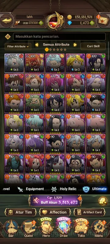The Seven Deadly Sins: Grand Cross Accounts Midgame Global |3,5M CC| 1LR + 5UR + Collab Solev + 1472 Gems (Elizabeth 2