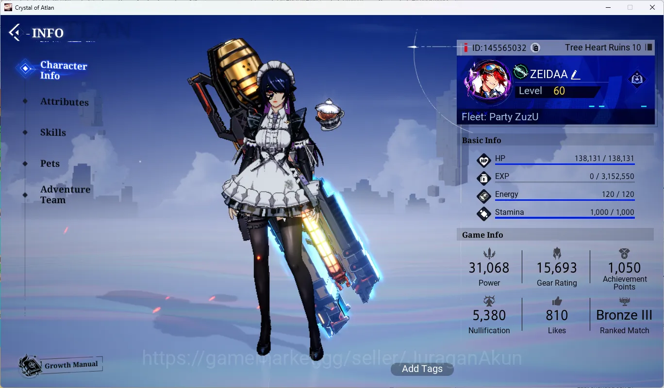 Crystal of Atlan Accounts Asia-THR 10 (ID)|Berseker - 31,9k Power & Gunner - image 1