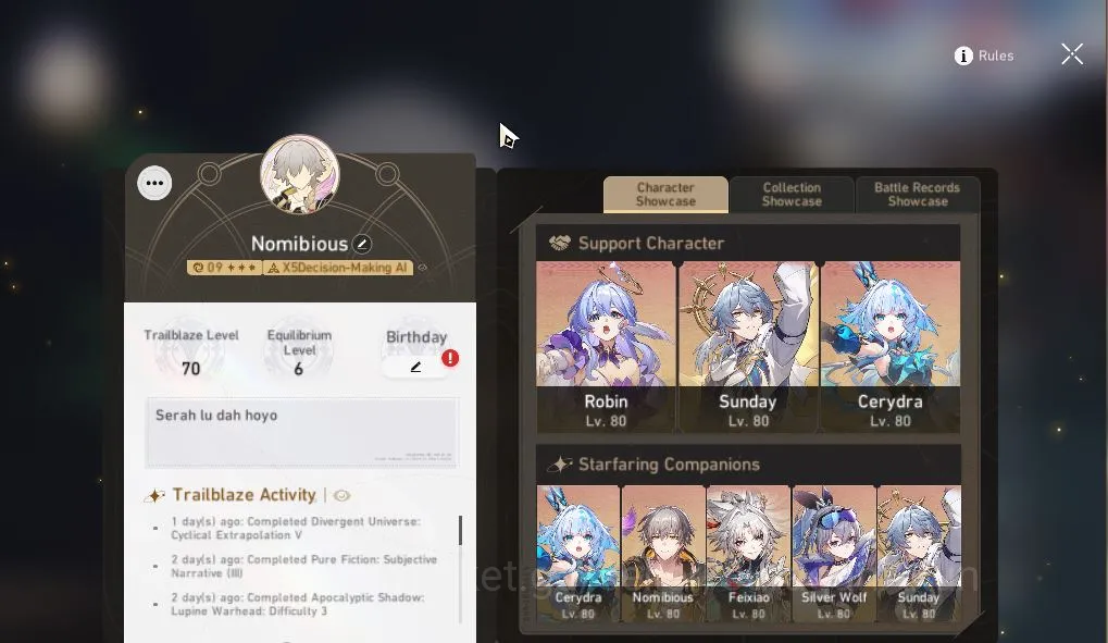 Honkai Star Rail Mid Game Asia|TL 70|11 Limited[Sunday,Cerydra,The Herta,Rob image 1
