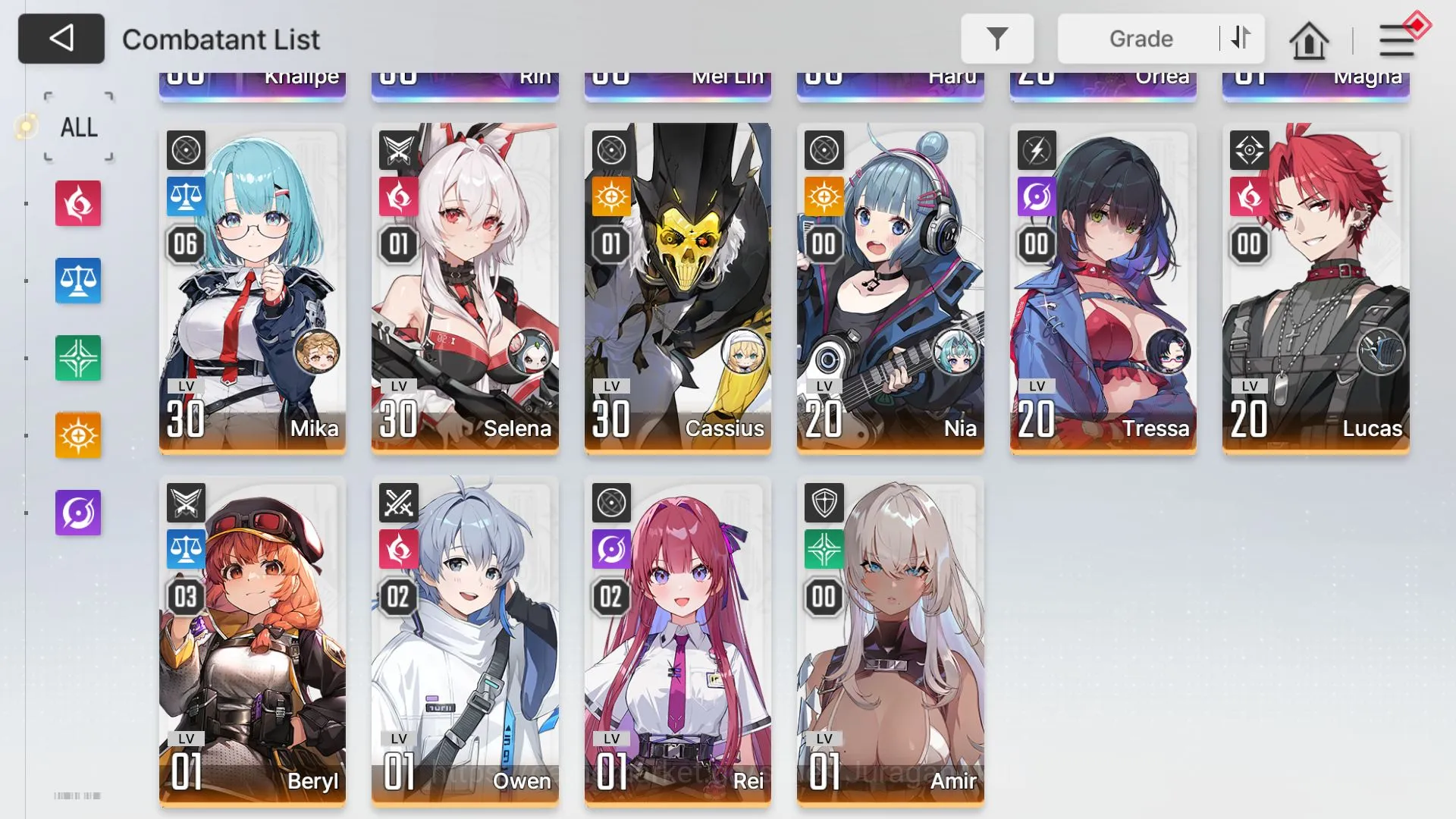Chaos Zero Nightmare Accounts Global Lv30|6 SSR(Khalipe, Rin, Mei Lin, Haru, Orlea, Magna) + 10 SR(Mika M6,etc) + 19 SR 4