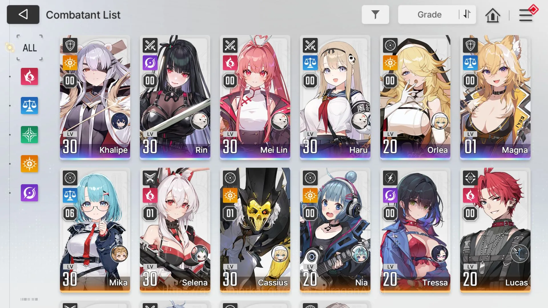 Chaos Zero Nightmare Accounts Global Lv30|6 SSR(Khalipe, Rin, Mei Lin, Haru, Orlea, Magna) + 10 SR(Mika M6,etc) + 19 SR 5