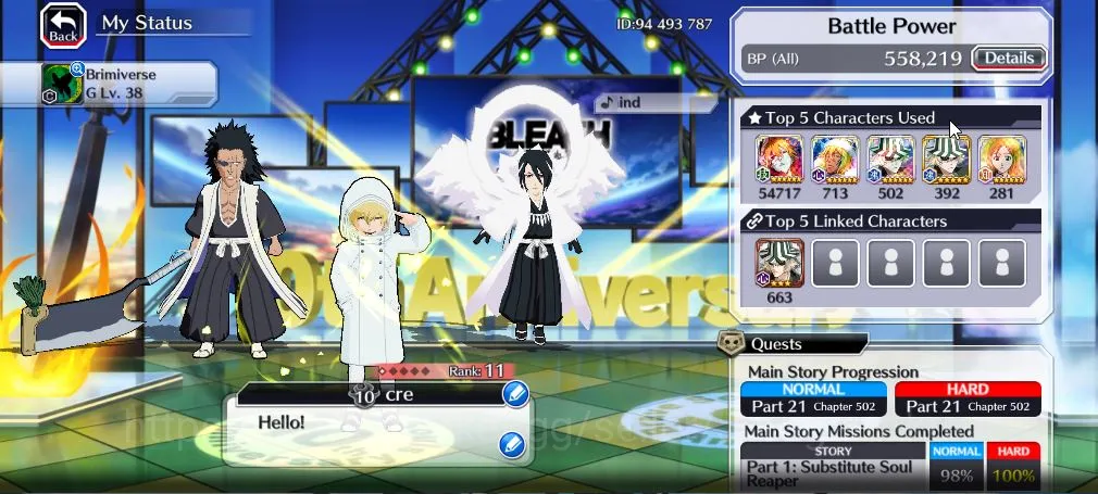 Bleach: Brave Souls Accounts Mid-Tier [GLOBAL]|40K Orb|Kenpachi+Gremmy 9th,Ichigo 7th,Nellier+Rangiku 10th Art,Byakuya