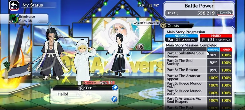 Bleach: Brave Souls Accounts Mid-Tier [GLOBAL]|40K Orb|Kenpachi+Gremmy 9th,Ichigo 7th,Nellier+Rangiku 10th Art,Byakuya 5