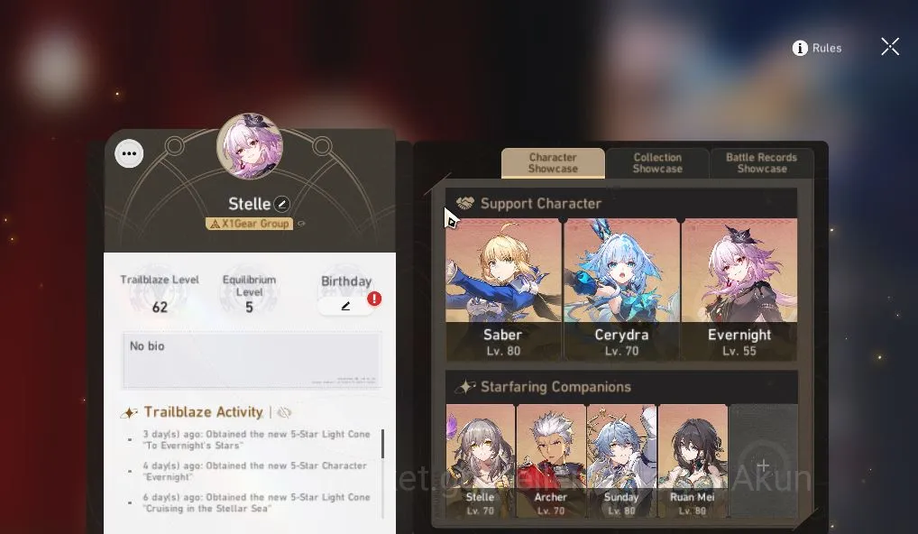 Honkai Star Rail Mid Game ASIA|TL63|6 Limited[Evernghit+Sign,Saber E1+Sign,C image 1