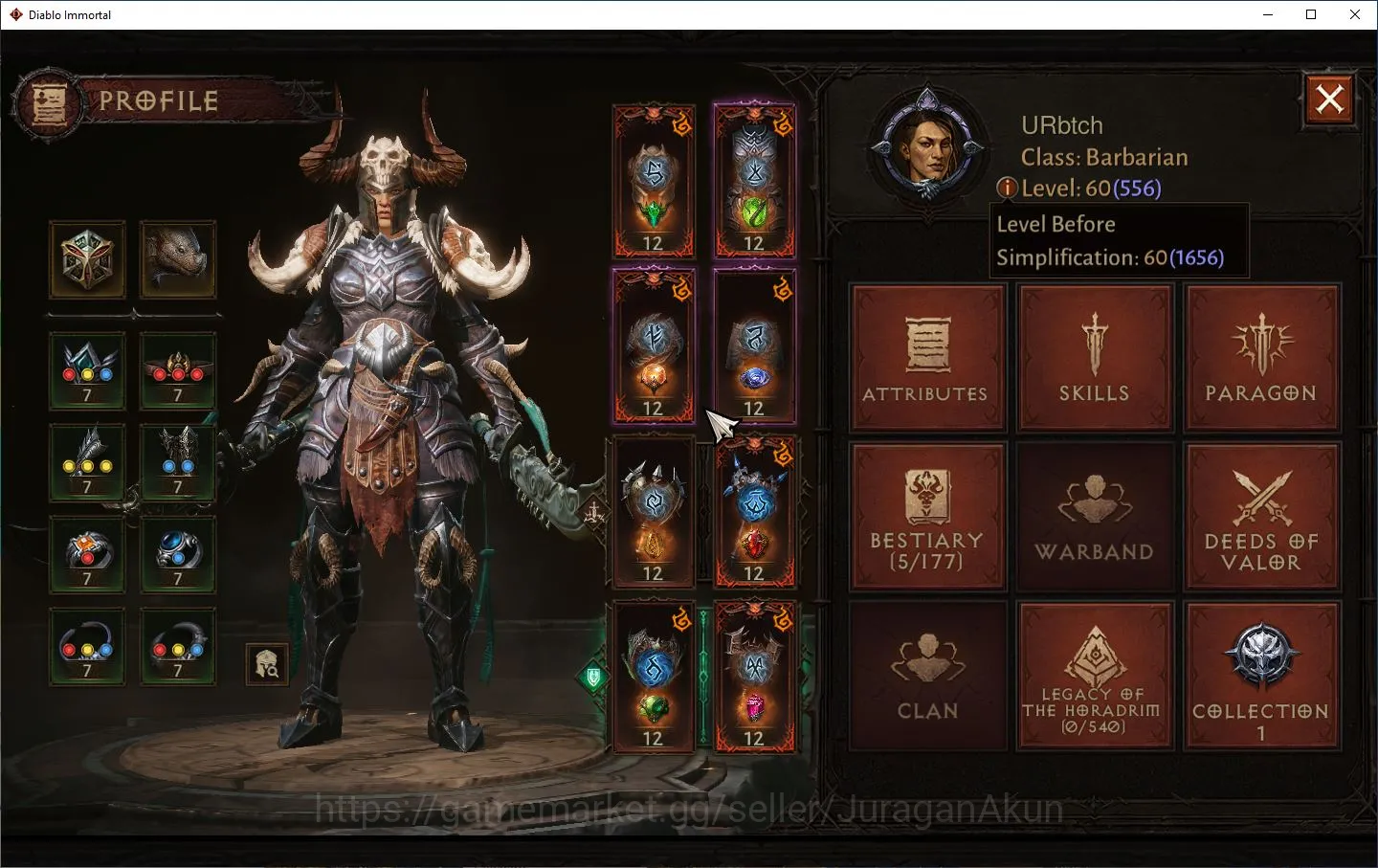 Diablo Immortal Accounts Mid-Tier NA-Burning Hells|Lv60(556)Barbarian|32k CR|Reso 330|Inferno I|Paragon Vanquisher|Hell 3