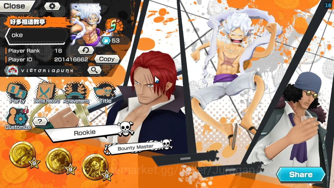 One Piece Bounty Rush Accounts Mid-Tier Global| 8 META EX|TEF Luffy,Fleet Admiral Akainu,BlackBeard Kuzan,FR Shanks,DD